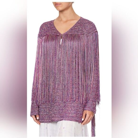 Camilla Pink Fringe Crochet Layering Piece Fringe Cardigan NWT - Picture 2 of 10